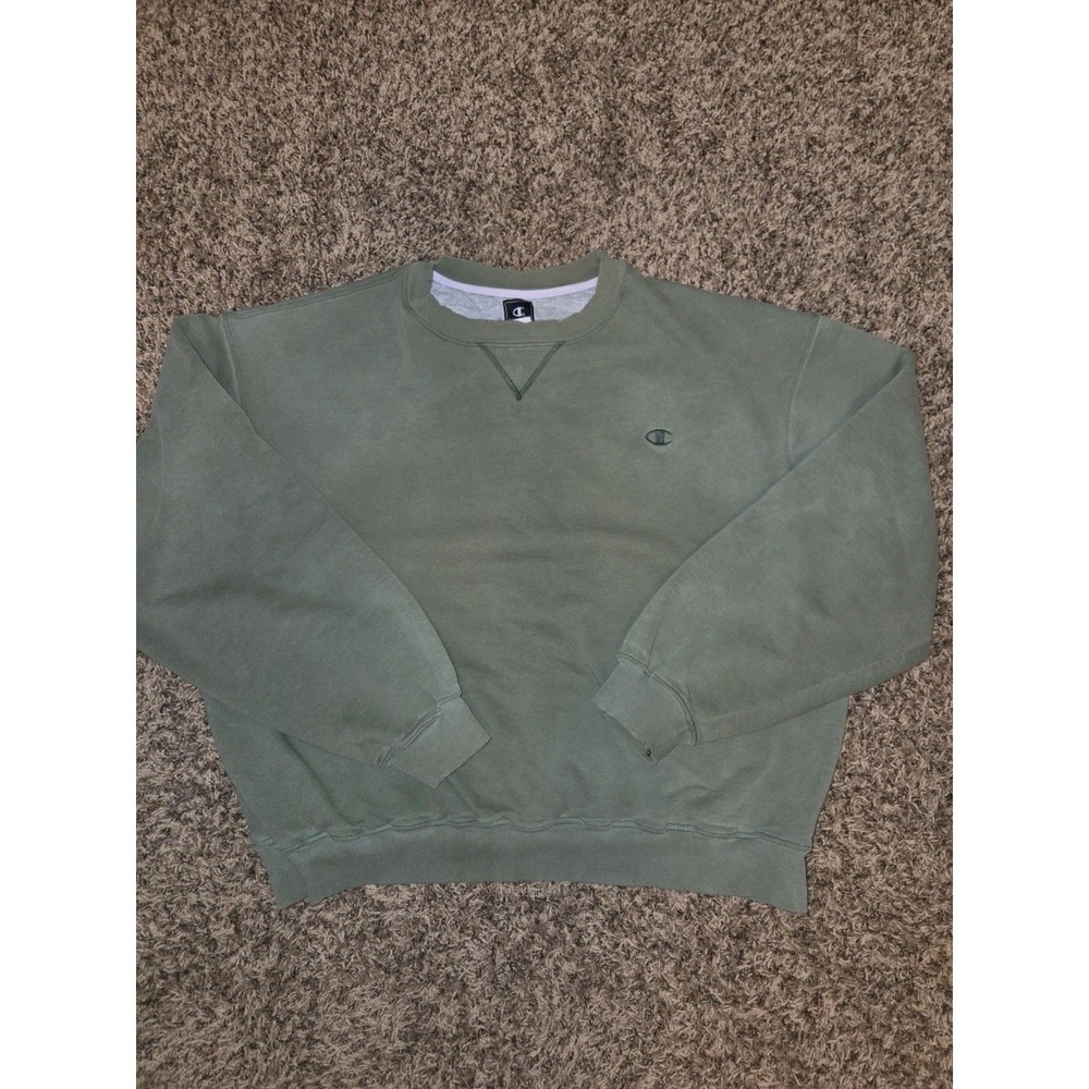 VTG Champion Distressed Crewneck Sweatshirt Mens XL Green 90s Y2K Small C Logo